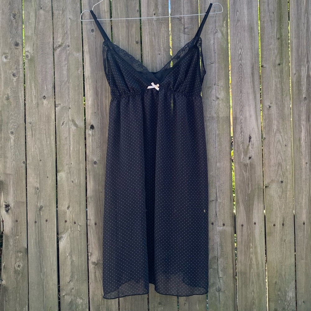 Y2K sheer pola-dot chemise silk bows and lace trim